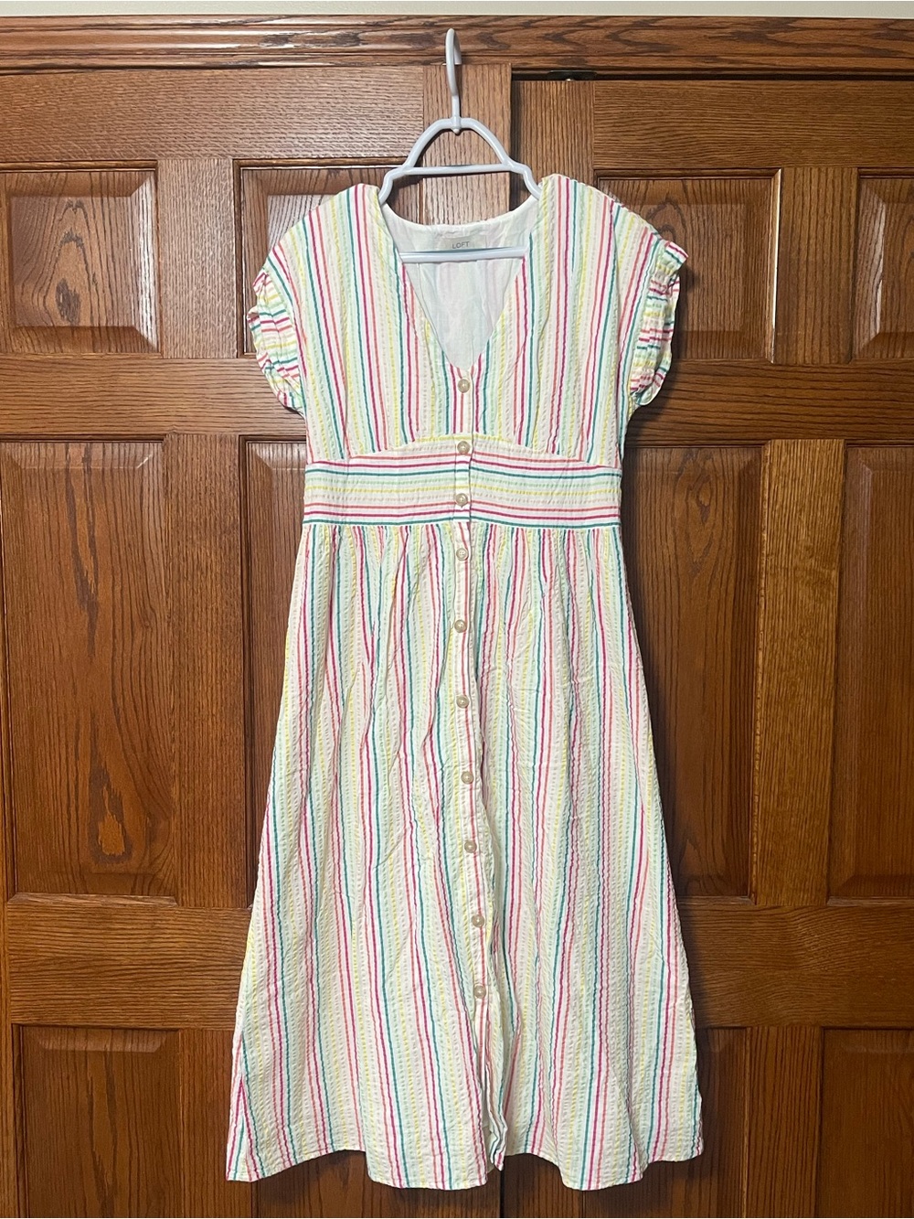 LOFT Stripe Seersucker Midi Dress - Size 8